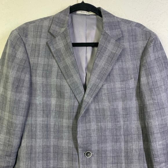 JOSEPH ABBOUD Blazer Sport Coat Jacket Linen Tailored Fit Plaid 2 Button 37 Reg - Picture 4 of 15